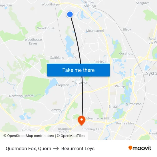 Quorndon Fox, Quorn to Beaumont Leys map