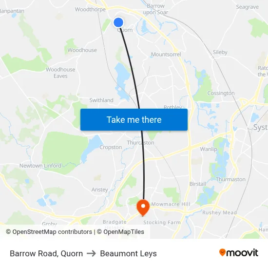 Barrow Road, Quorn to Beaumont Leys map