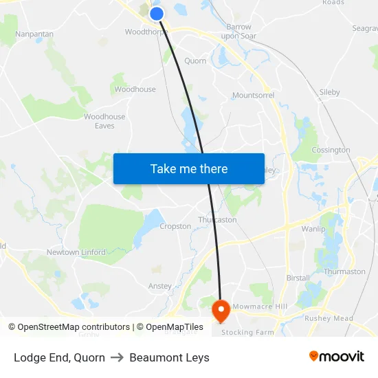 Lodge End, Quorn to Beaumont Leys map