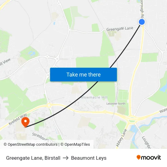 Greengate Lane, Birstall to Beaumont Leys map