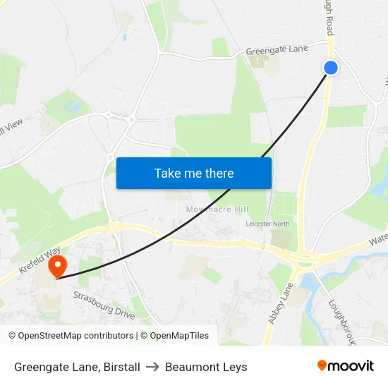 Greengate Lane, Birstall to Beaumont Leys map