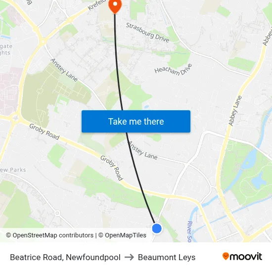 Beatrice Road, Newfoundpool to Beaumont Leys map