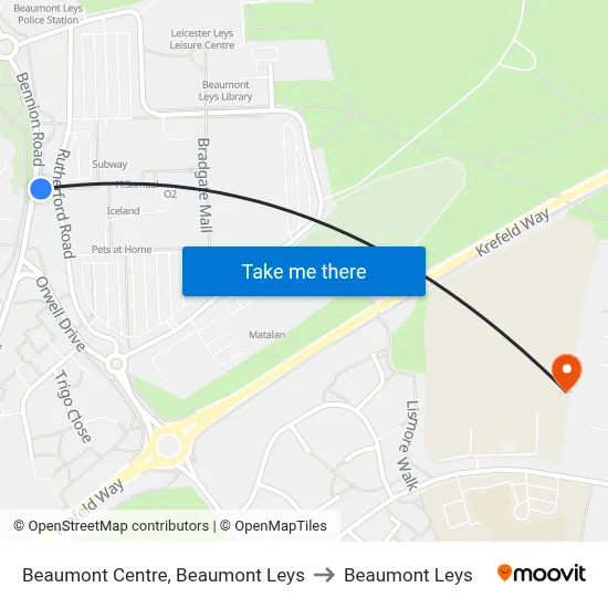 Beaumont Centre, Beaumont Leys to Beaumont Leys map