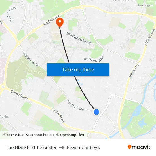 The Blackbird, Leicester to Beaumont Leys map