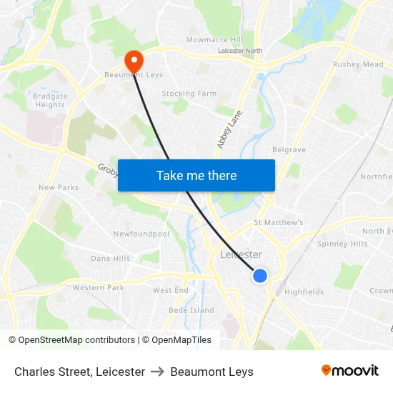 Charles Street, Leicester to Beaumont Leys map