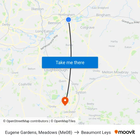 Eugene Gardens, Meadows (Me08) to Beaumont Leys map