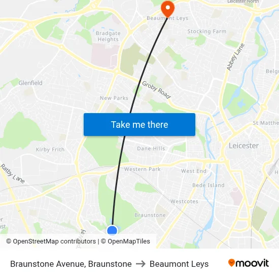 Braunstone Avenue, Braunstone to Beaumont Leys map