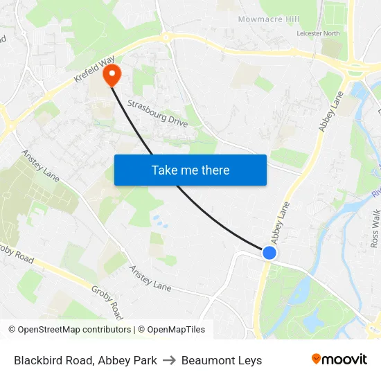 Blackbird Road, Abbey Park to Beaumont Leys map