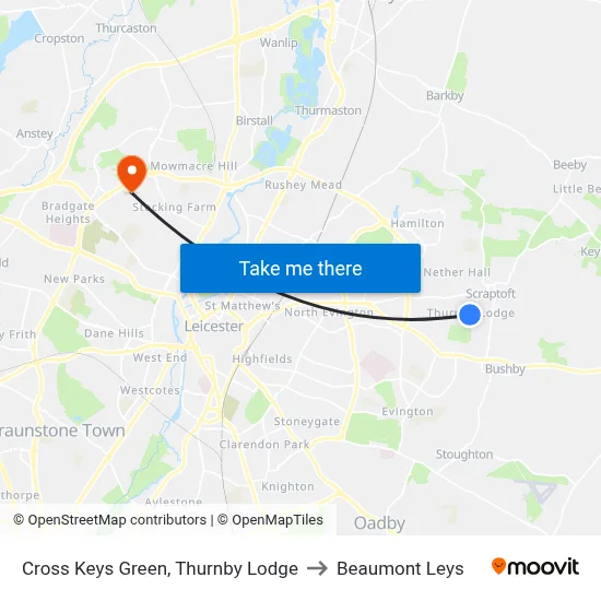 Cross Keys Green, Thurnby Lodge to Beaumont Leys map