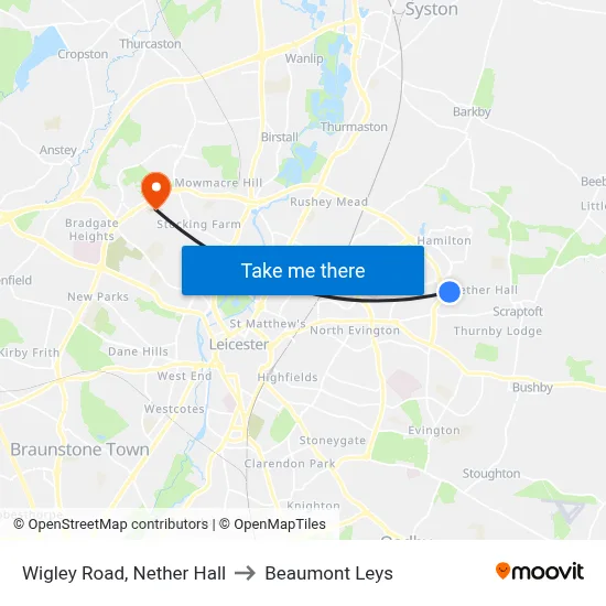 Wigley Road, Nether Hall to Beaumont Leys map