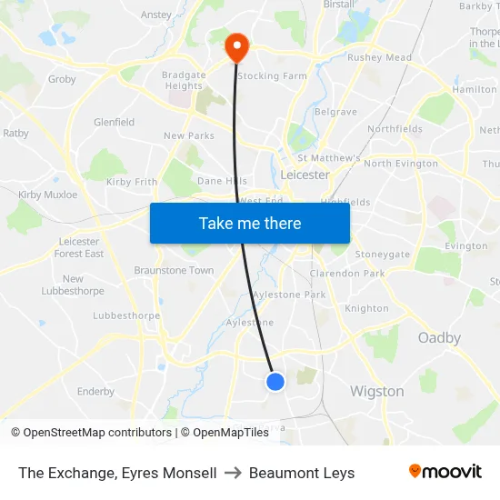 The Exchange, Eyres Monsell to Beaumont Leys map