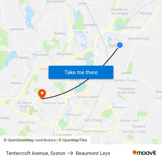 Tentercroft Avenue, Syston to Beaumont Leys map