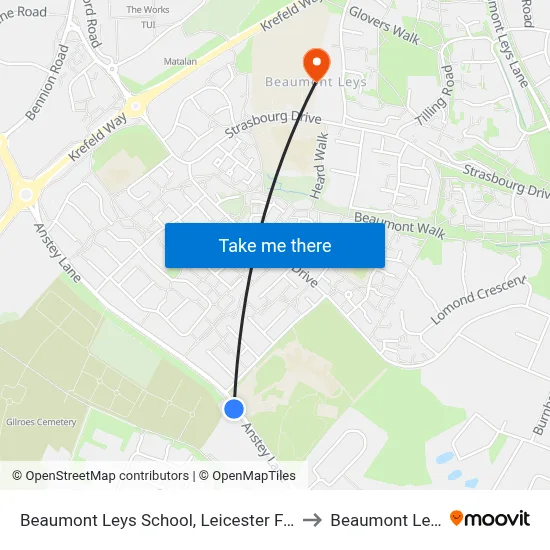 Beaumont Leys School, Leicester Frith to Beaumont Leys map