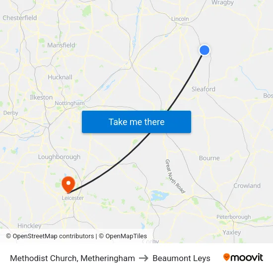 Methodist Church, Metheringham to Beaumont Leys map