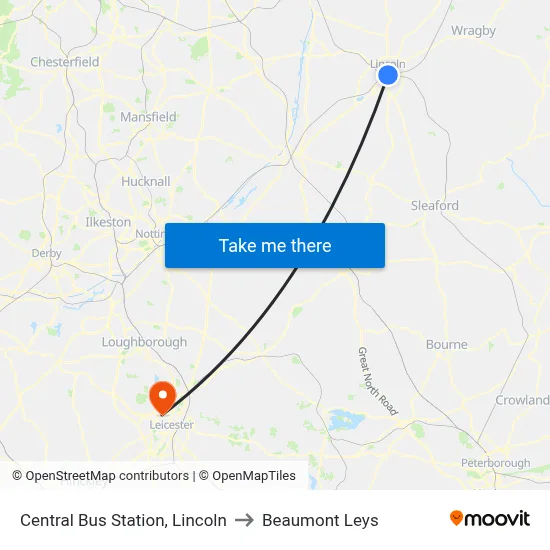 Central Bus Station, Lincoln to Beaumont Leys map