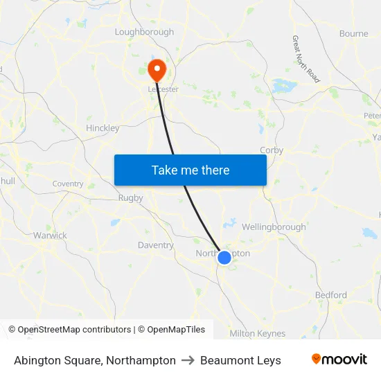 Abington Square, Northampton to Beaumont Leys map