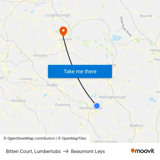 Bitten Court, Lumbertubs to Beaumont Leys map