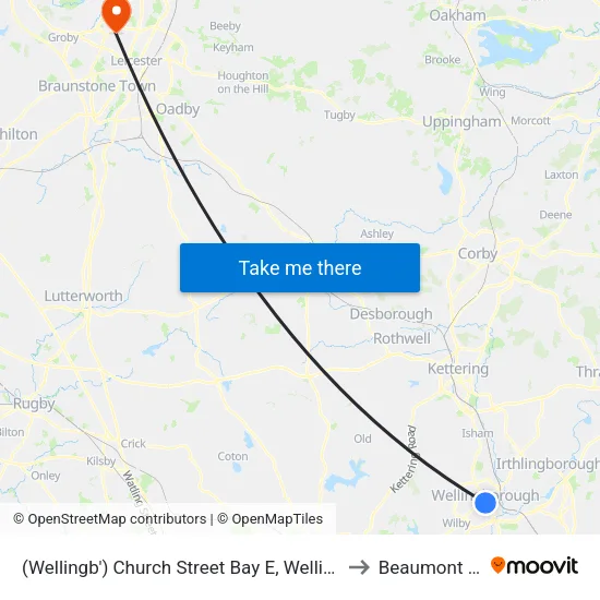 (Wellingb') Church Street Bay E, Wellingborough to Beaumont Leys map
