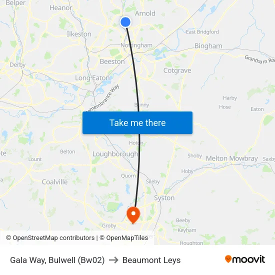 Gala Way, Bulwell (Bw02) to Beaumont Leys map