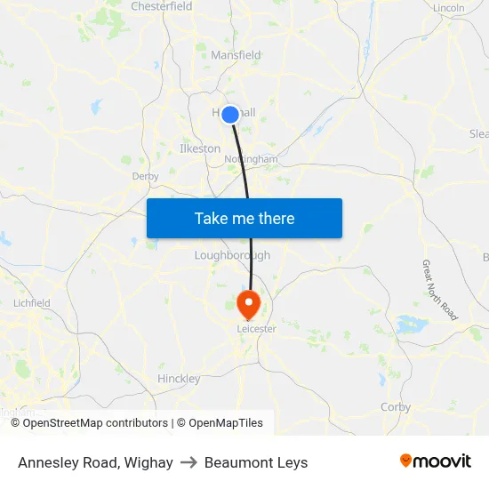 Annesley Road, Wighay to Beaumont Leys map