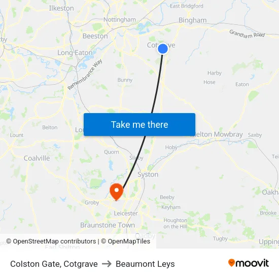 Colston Gate, Cotgrave to Beaumont Leys map