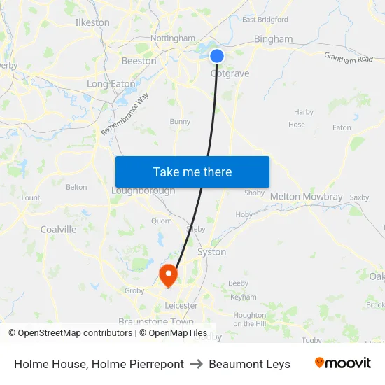 Holme House, Holme Pierrepont to Beaumont Leys map