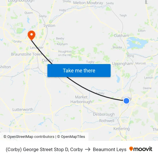 (Corby) George Street Stop D, Corby to Beaumont Leys map