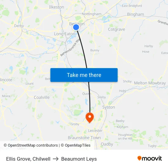 Ellis Grove, Chilwell to Beaumont Leys map