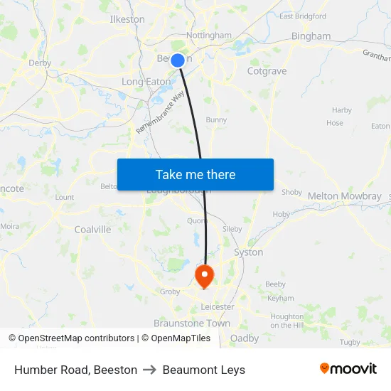 Humber Road, Beeston to Beaumont Leys map