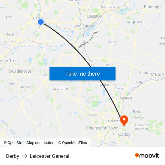 Derby to Leicester General map