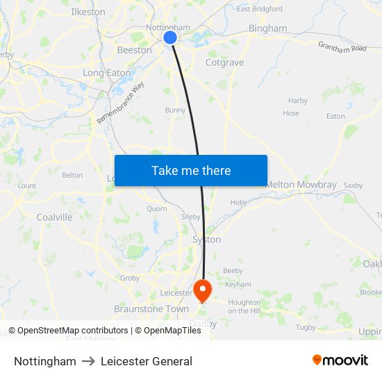 Nottingham to Leicester General map