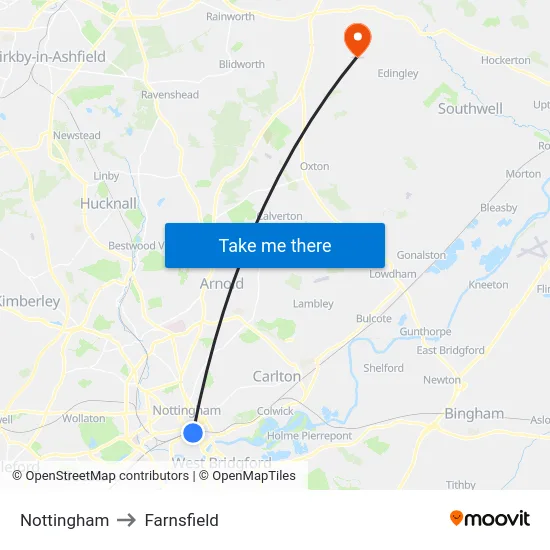 Nottingham to Farnsfield map