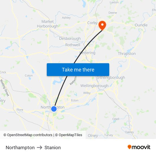 Northampton to Stanion map