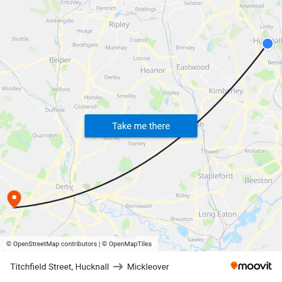 Titchfield Street, Hucknall to Mickleover map