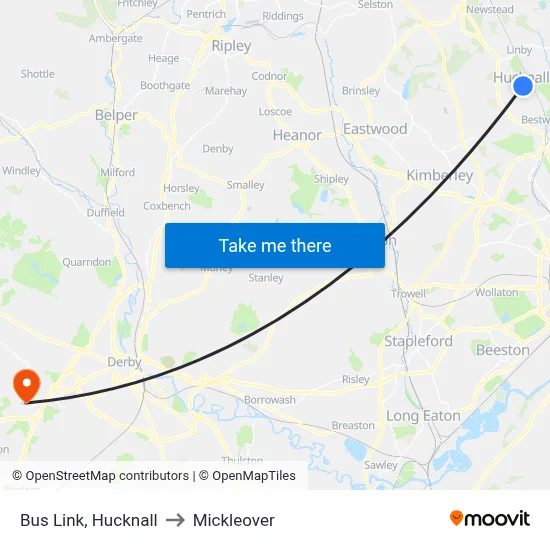 Bus Link, Hucknall to Mickleover map
