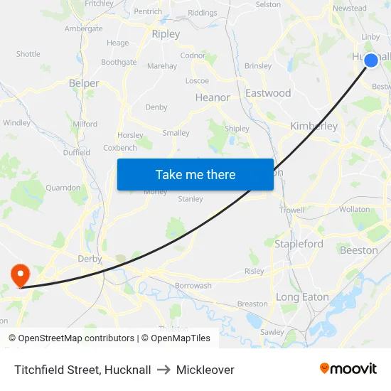 Titchfield Street, Hucknall to Mickleover map