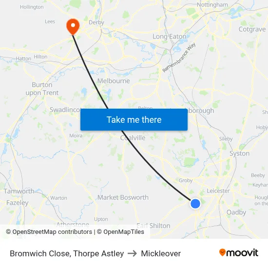 Bromwich Close, Thorpe Astley to Mickleover map