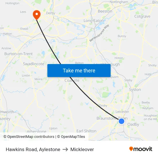 Hawkins Road, Aylestone to Mickleover map