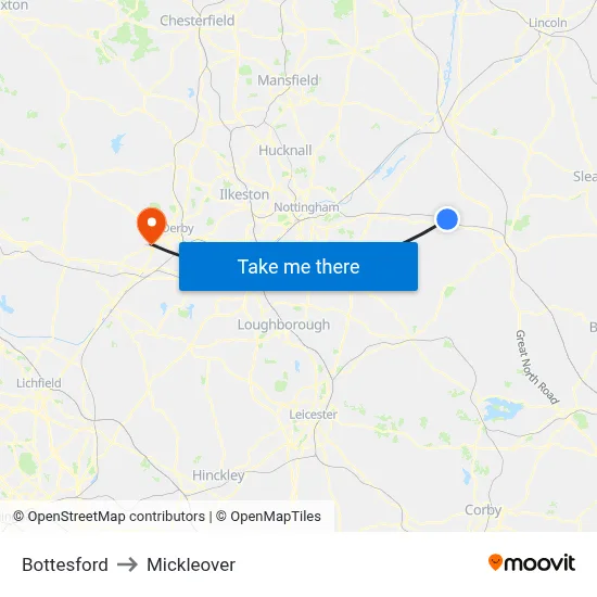 Bottesford to Mickleover map