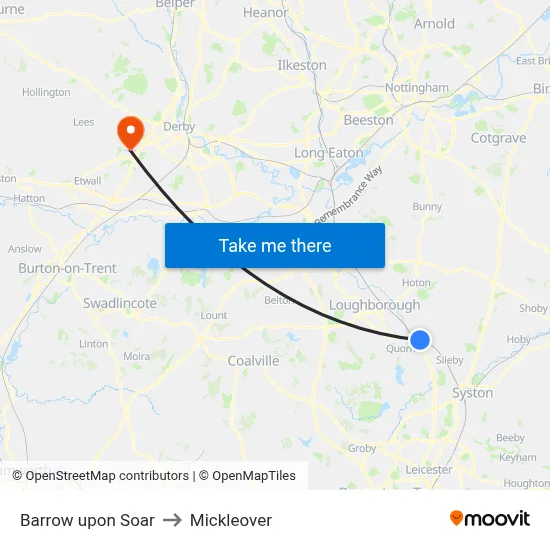 Barrow upon Soar to Mickleover map