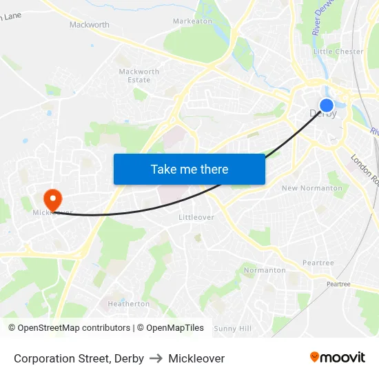 Corporation Street, Derby to Mickleover map