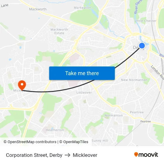 Corporation Street, Derby to Mickleover map
