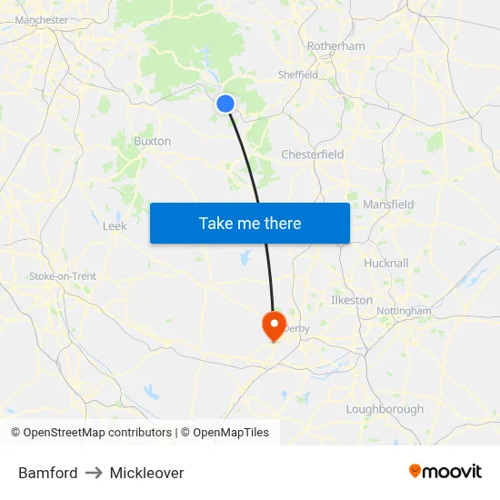 Bamford to Mickleover map