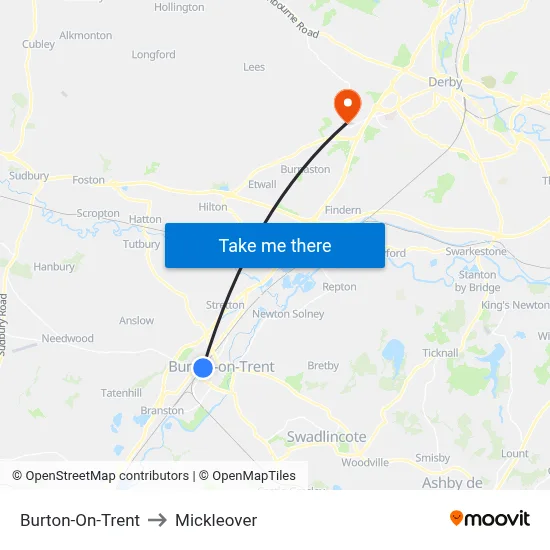 Burton-On-Trent to Mickleover map