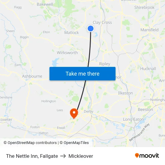 The Nettle Inn, Fallgate to Mickleover map