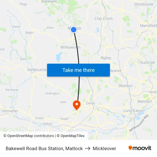 Bakewell Road Bus Station, Matlock to Mickleover map