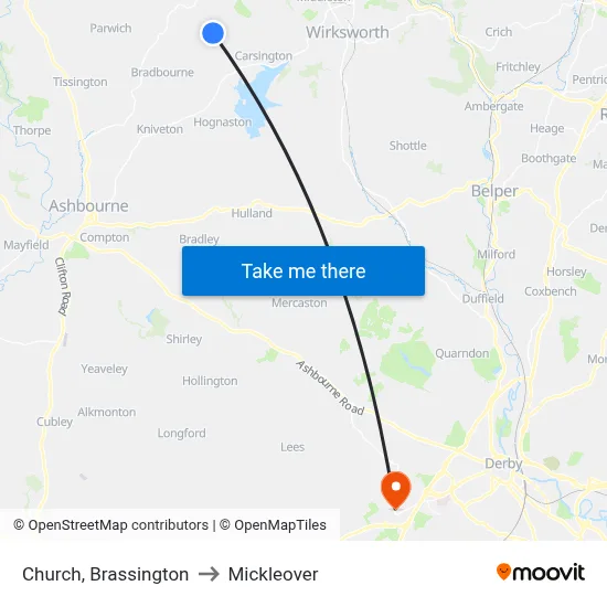 Church, Brassington to Mickleover map