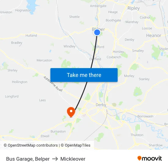 Bus Garage, Belper to Mickleover map