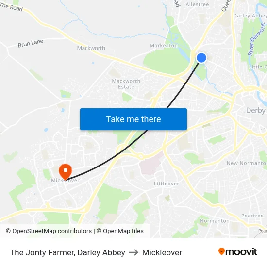 The Jonty Farmer, Darley Abbey to Mickleover map