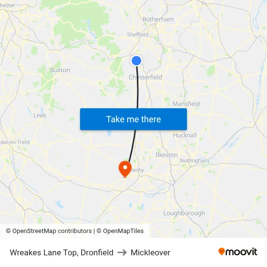 Wreakes Lane Top, Dronfield to Mickleover map